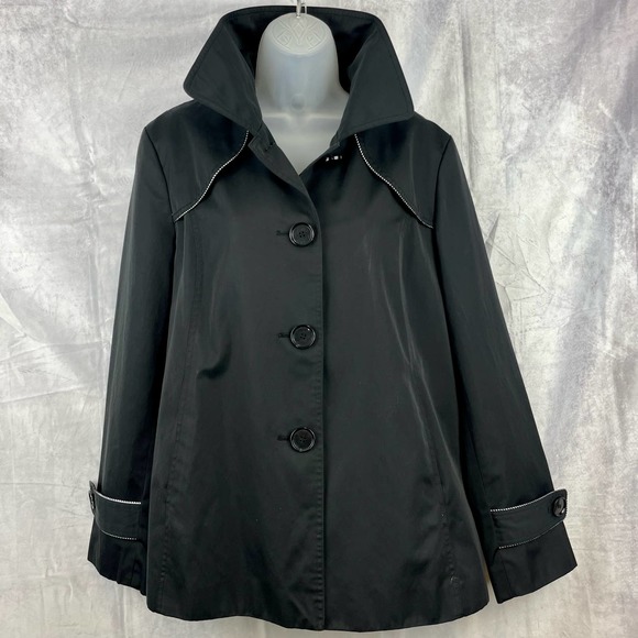 Ellen Tracy Black Button Front Lined Jacket Blazer Size L - Picture 1 of 12